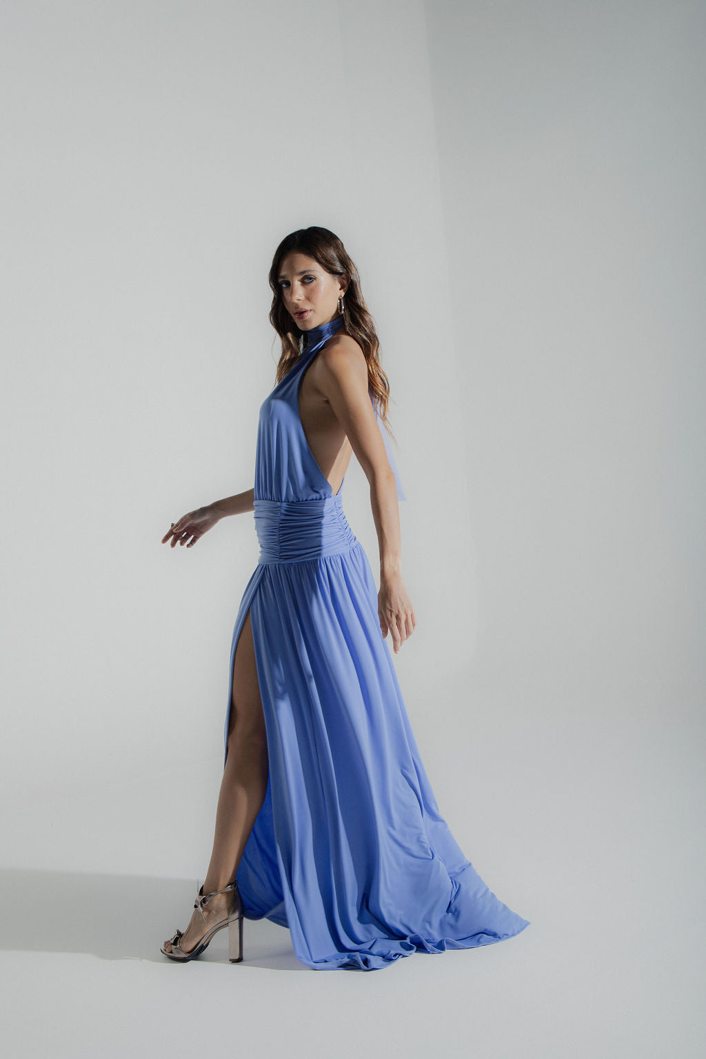 Vestido Longo Frente Única Azul