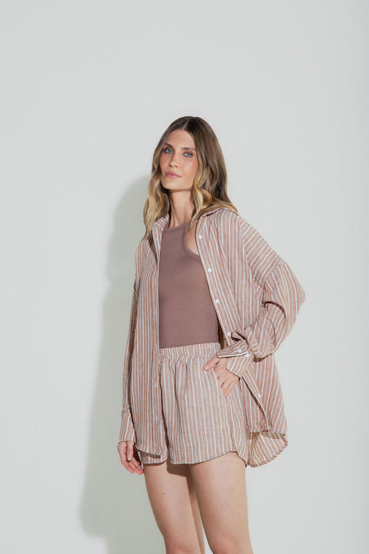 Camisa Listra Fina Marrom