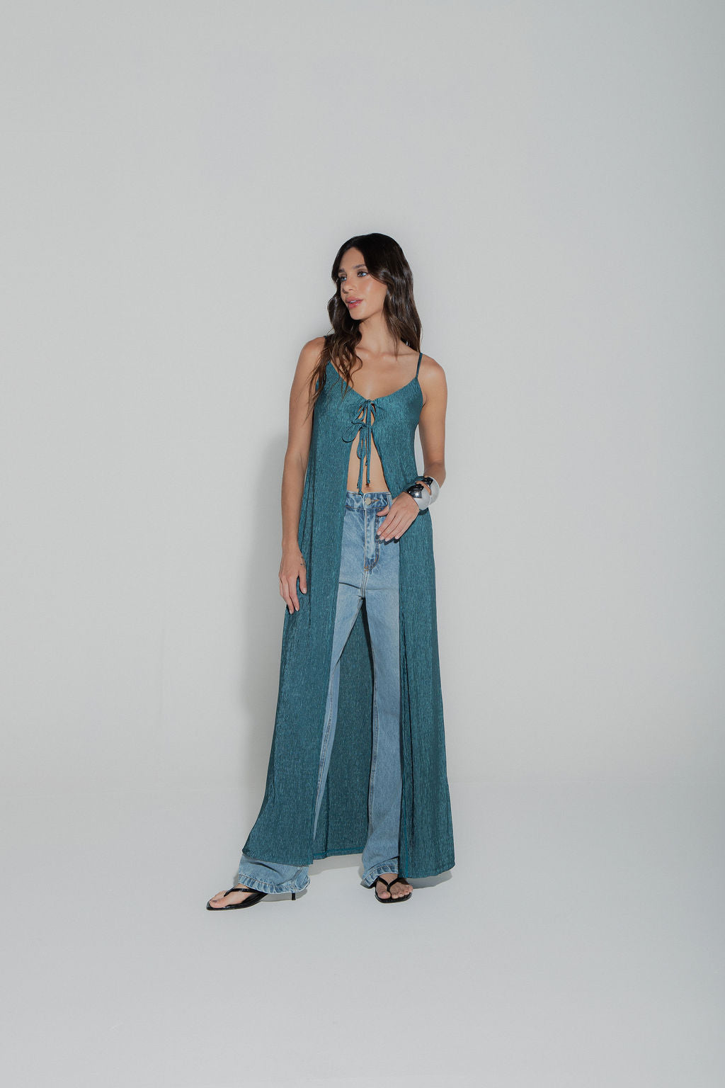 Túnica Plissada Verde Petróleo