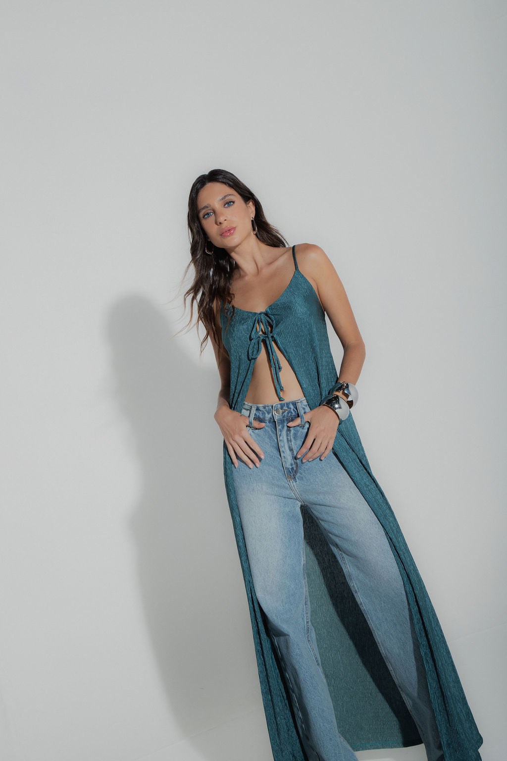 Túnica Plissada Verde Petróleo