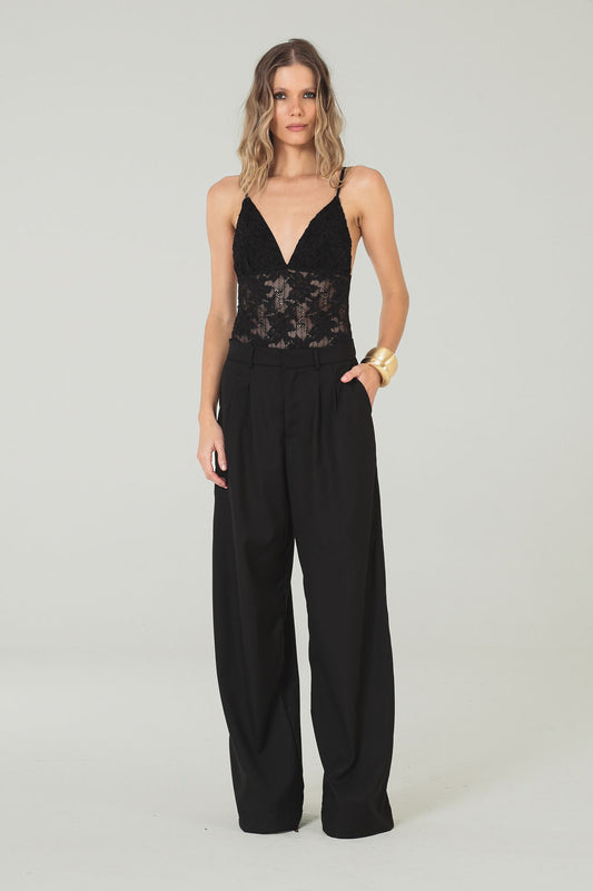 Calça Alfaiataria Cintura Baixa Preto