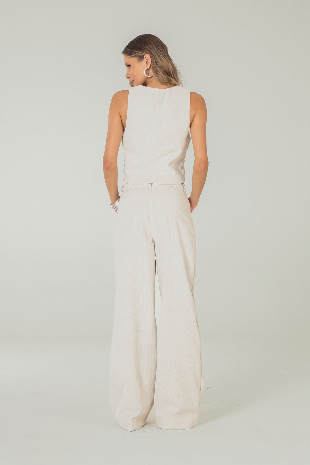 Calça Pantalona Cotelê Off White