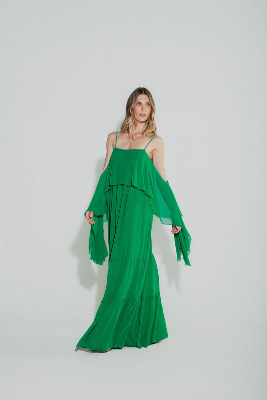 Vestido Longo Camadas Verde