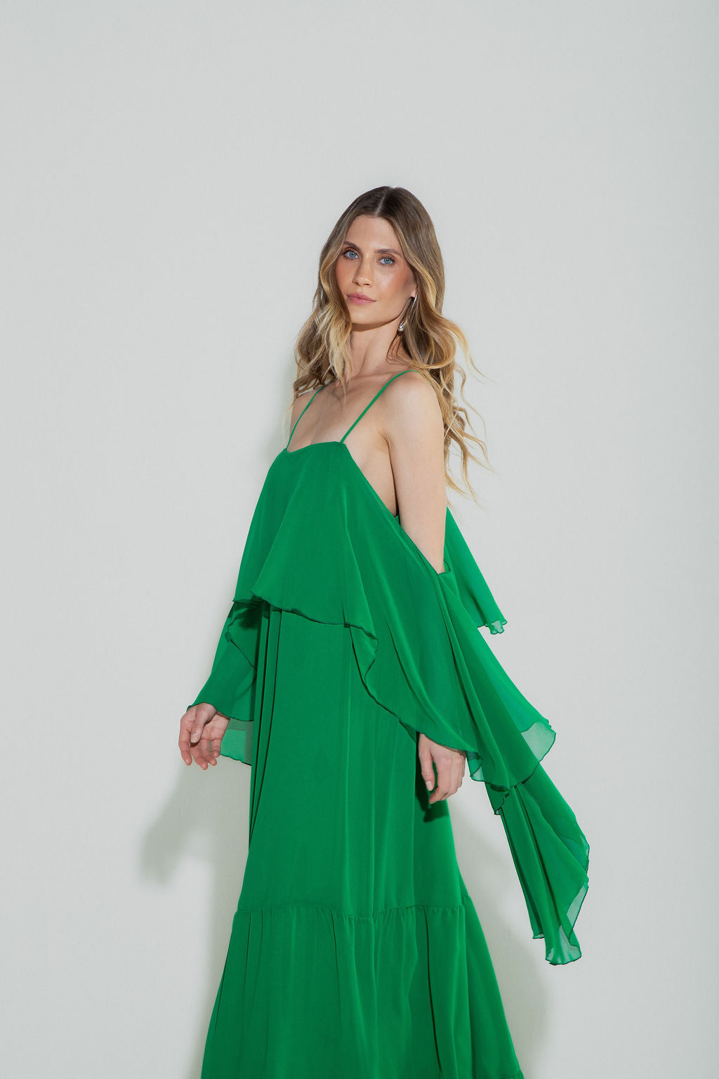 Vestido Longo Camadas Verde