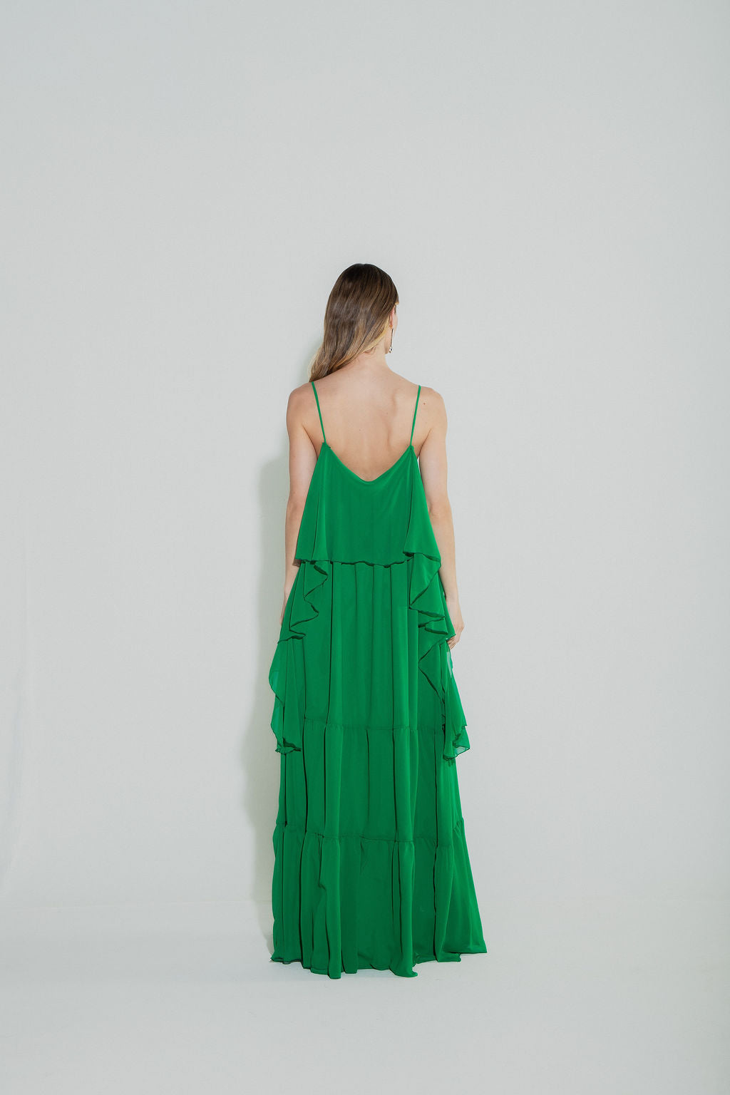 Vestido Longo Camadas Verde