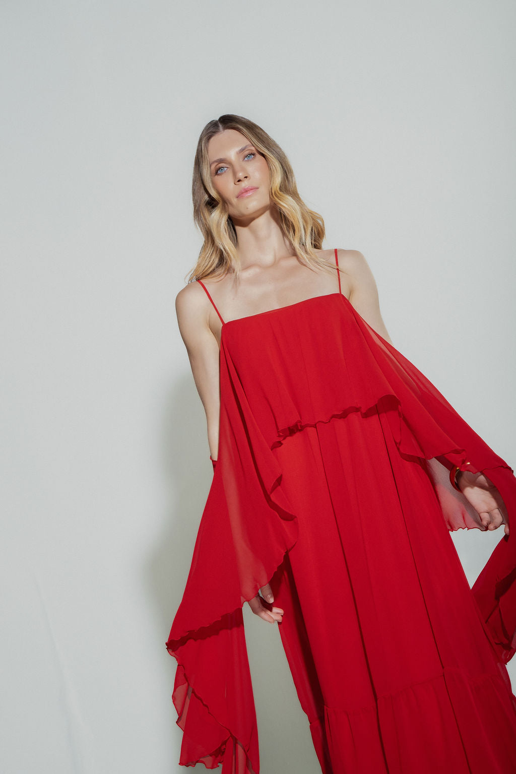 Vestido Longo Camadas Vermelho