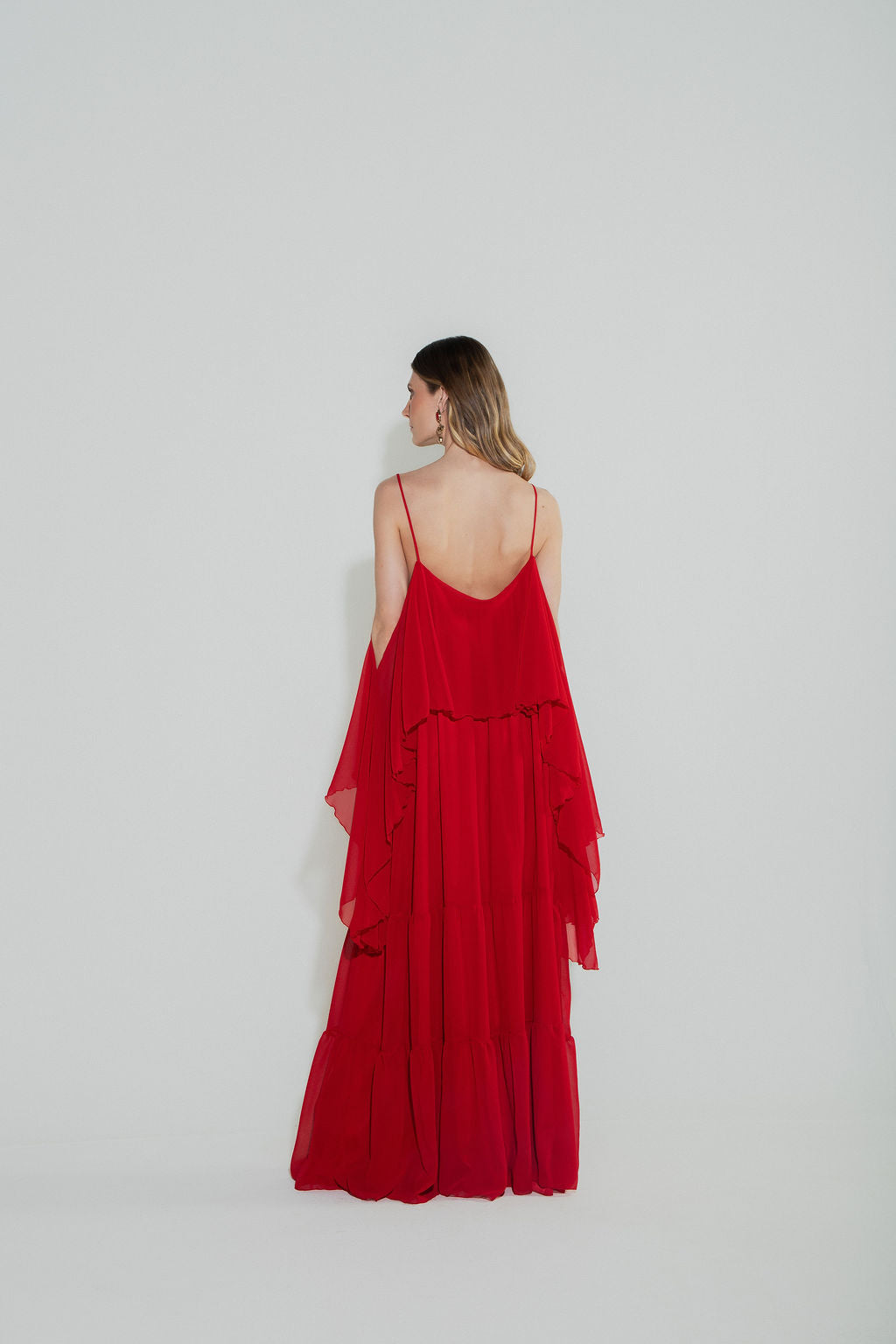 Vestido Longo Camadas Vermelho