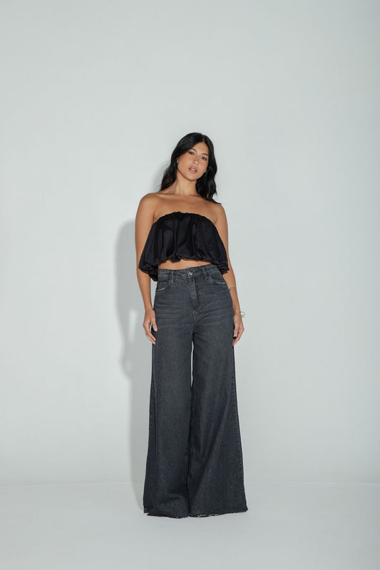 Calça Jeans Pantalona Preta