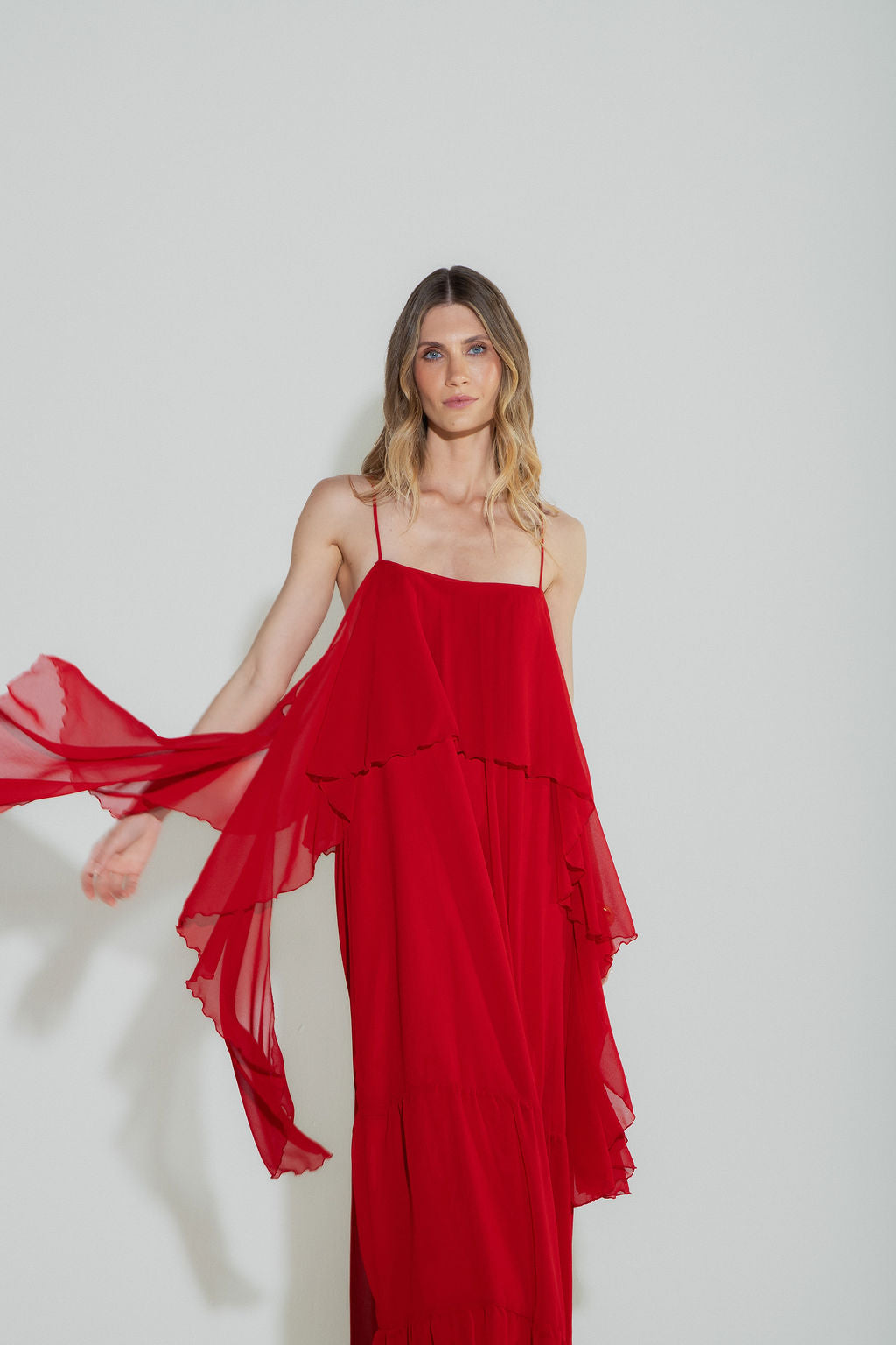 Vestido Longo Camadas Vermelho