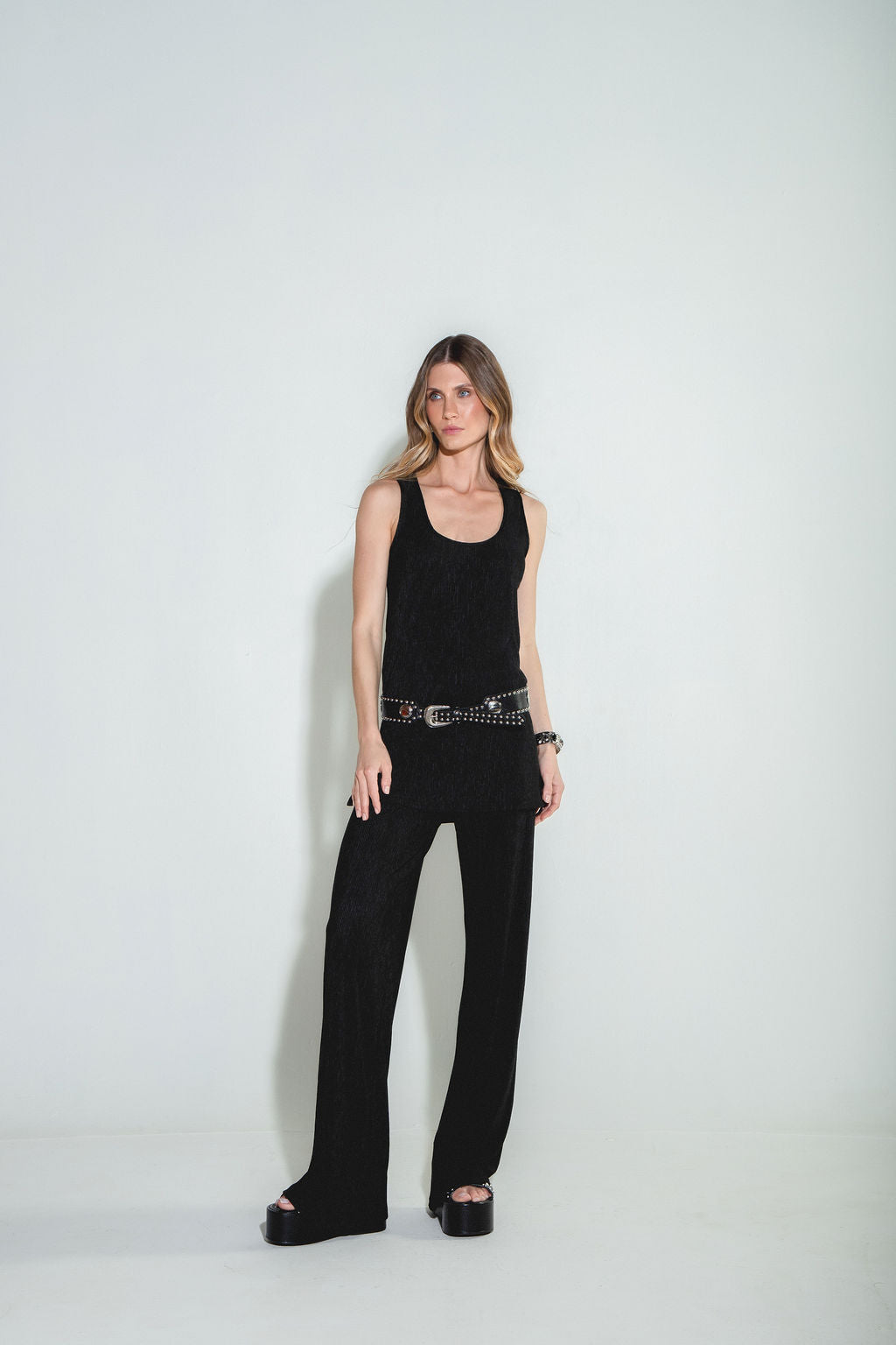 Conjunto Regata & Pantalona Plissado Preto