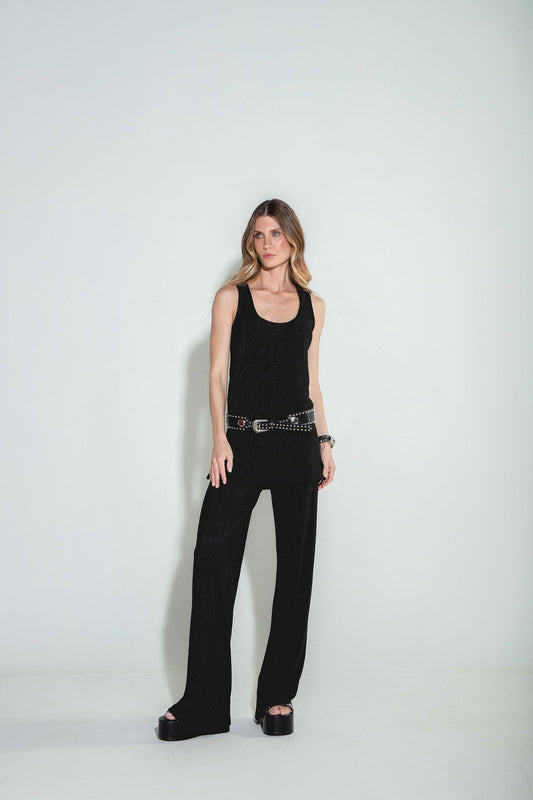 Conjunto Regata & Pantalona Plissado Preto