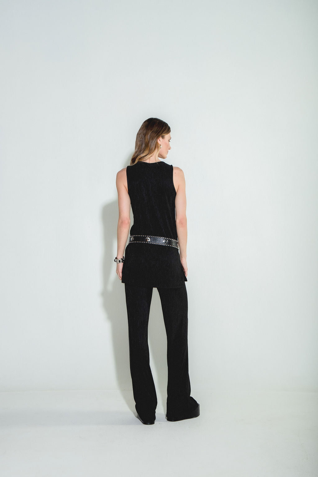 Conjunto Regata & Pantalona Plissado Preto