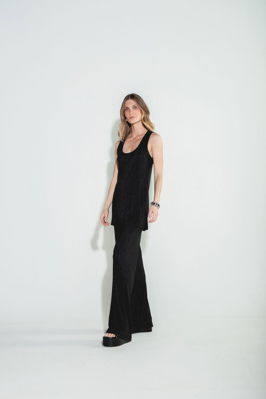 Conjunto Regata & Pantalona Plissado Preto