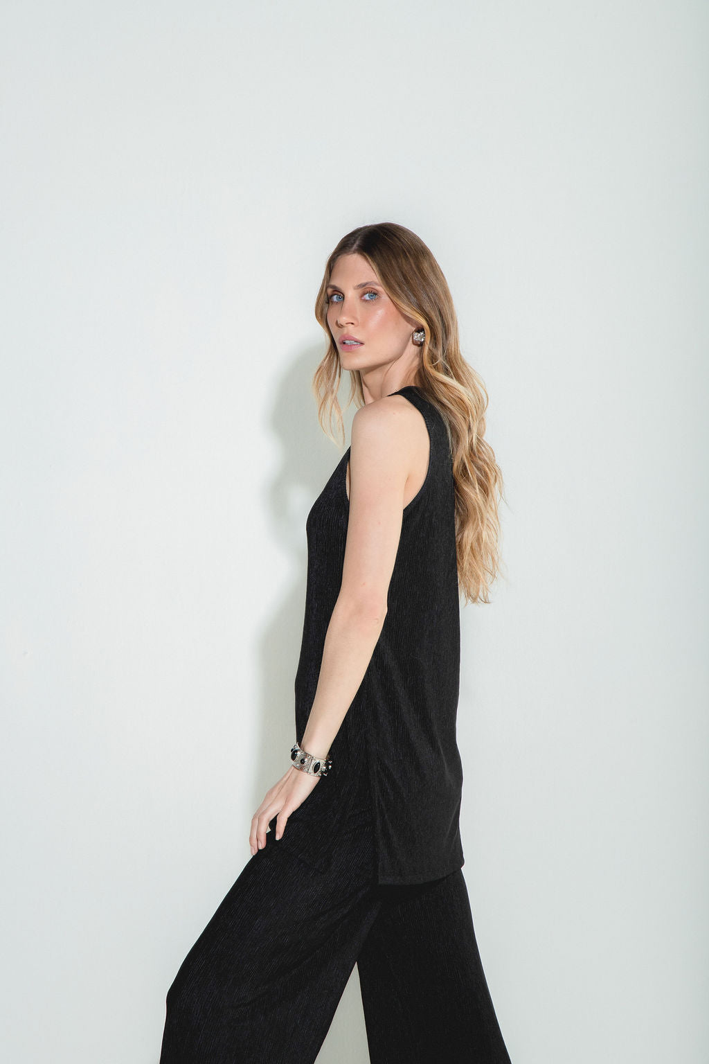 Conjunto Regata & Pantalona Plissado Preto