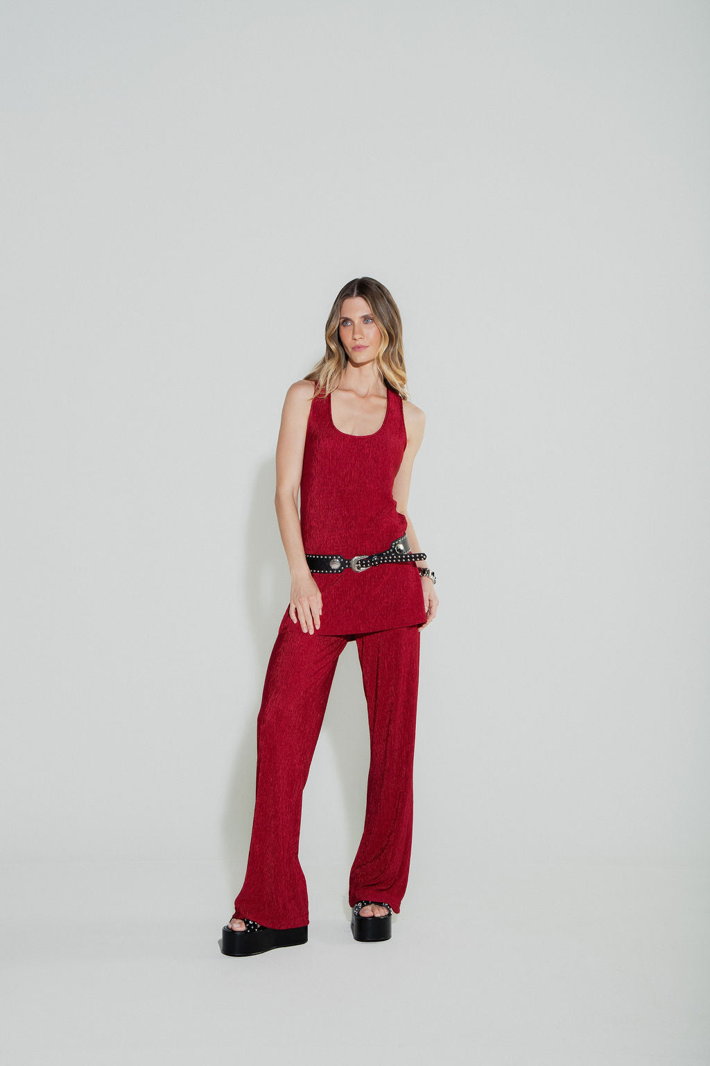 Conjunto Regata & Pantalona Plissado Vinho