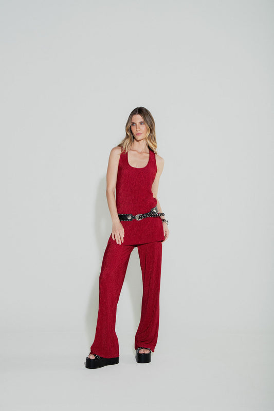 Conjunto Regata & Pantalona Plissado Vinho