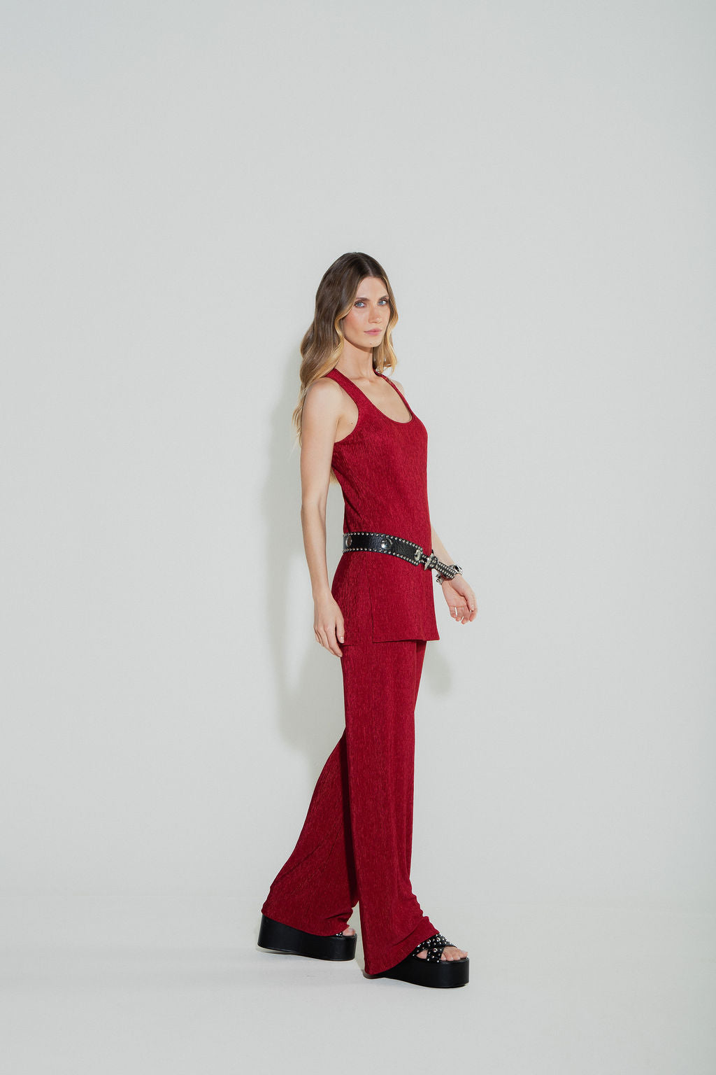 Conjunto Regata & Pantalona Plissado Vinho