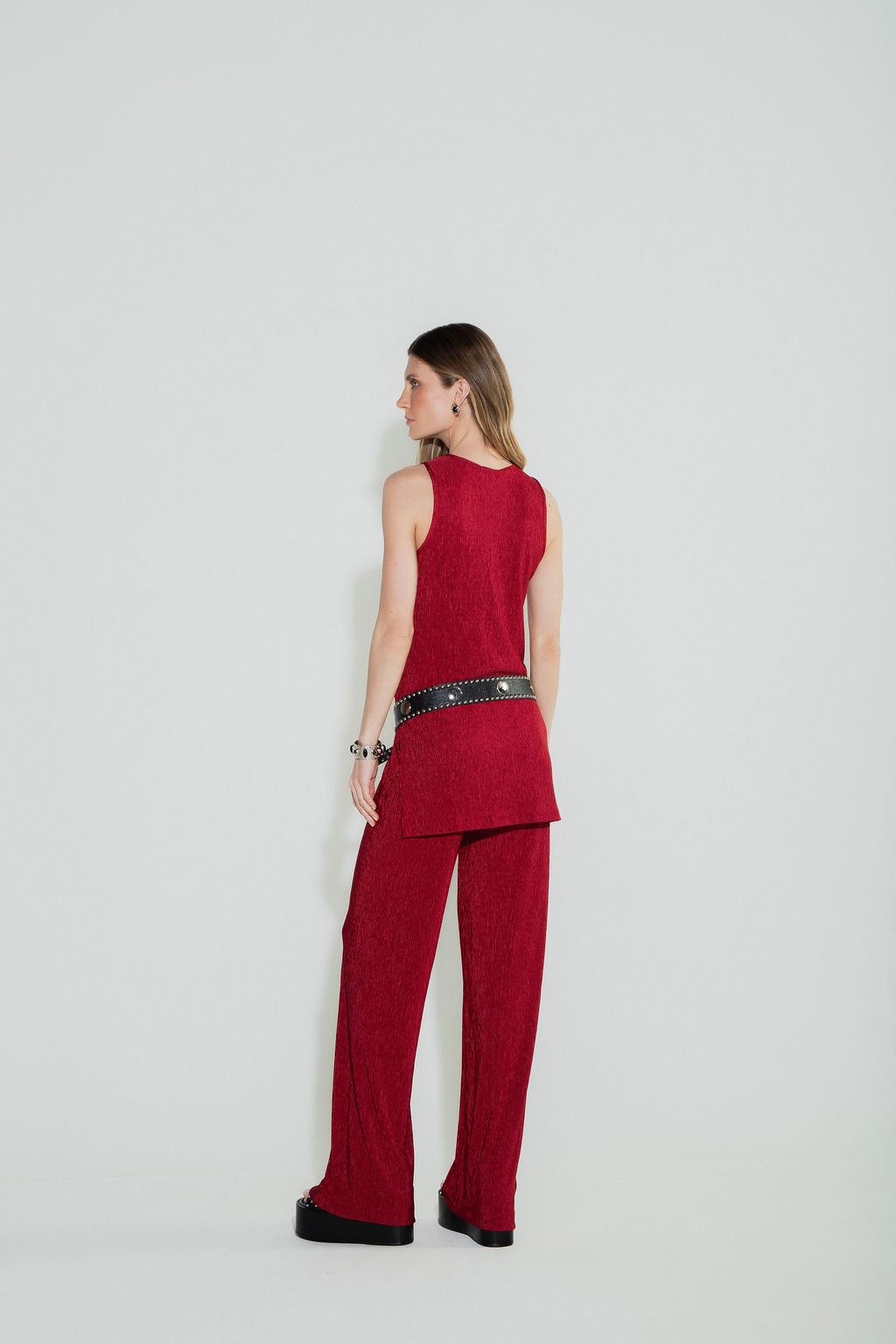 Conjunto Regata & Pantalona Plissado Vinho