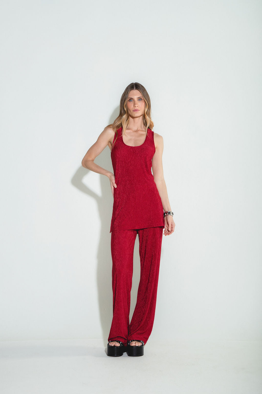 Conjunto Regata & Pantalona Plissado Vinho