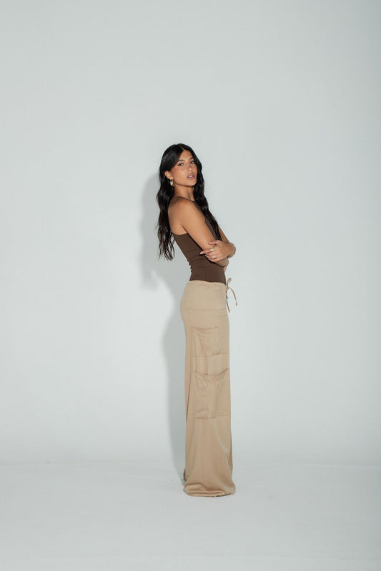 Calça Pantalona Cargo Bege