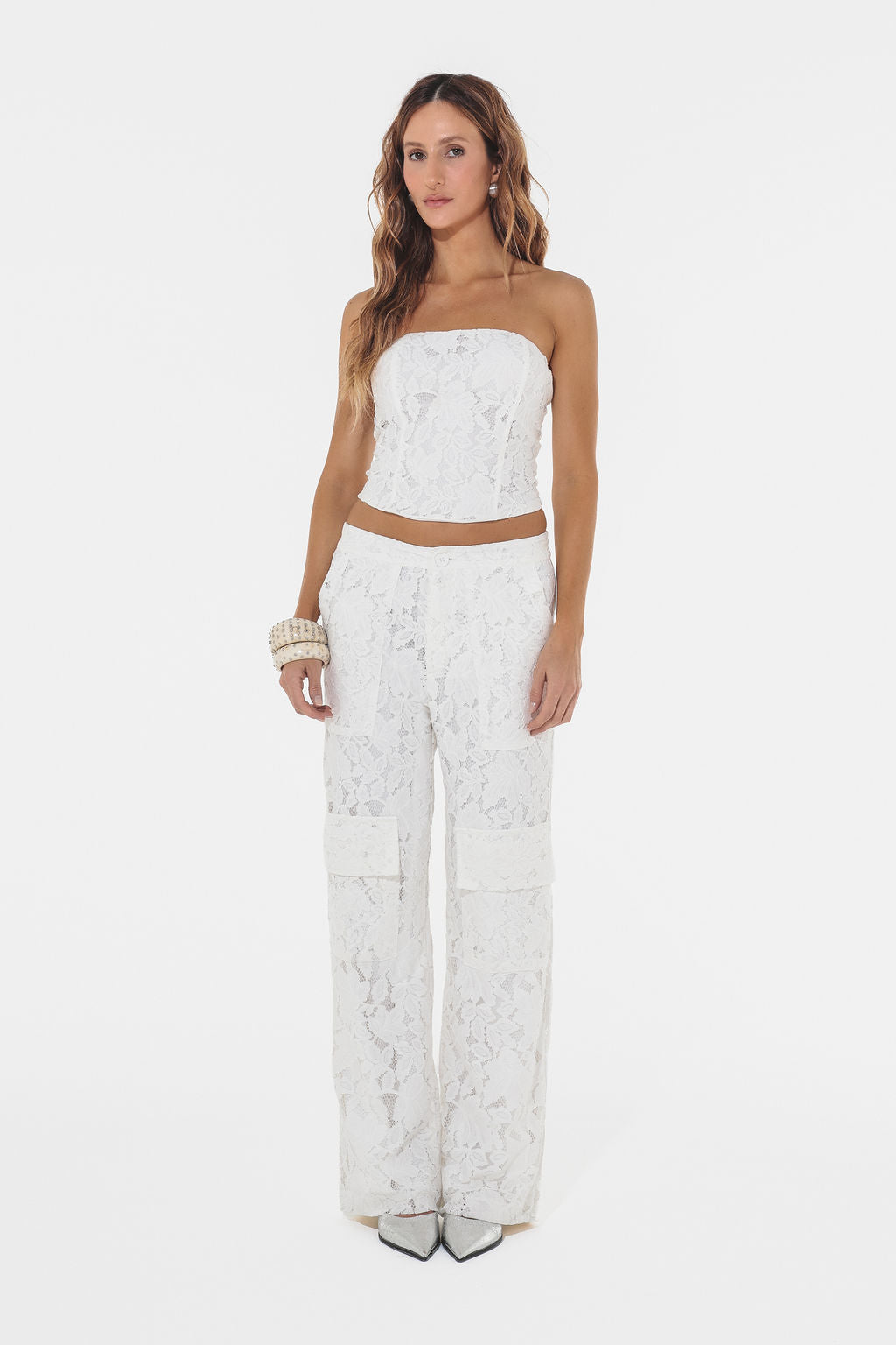 Calça Cargo Renda Off White