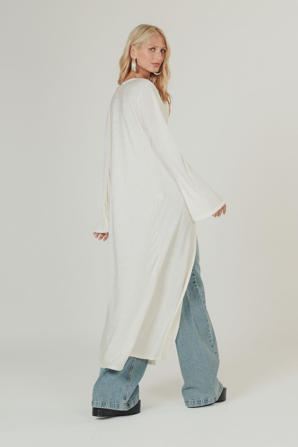 Kimono Longo Plissado Perolado