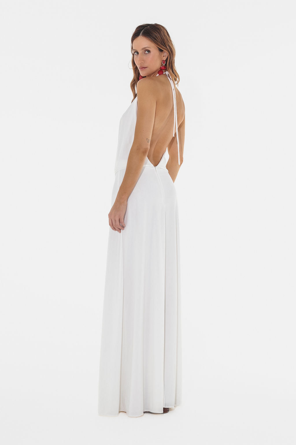 Vestido Longo Jersey Drapeado Off White