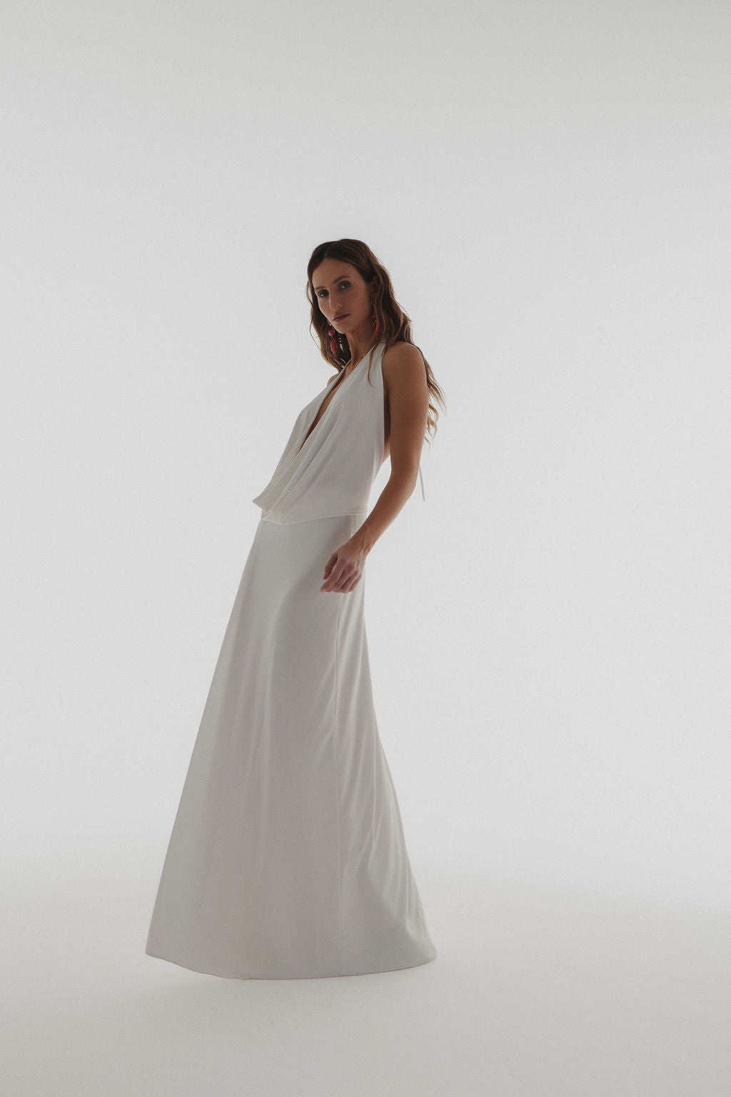 Vestido Longo Jersey Drapeado Off White