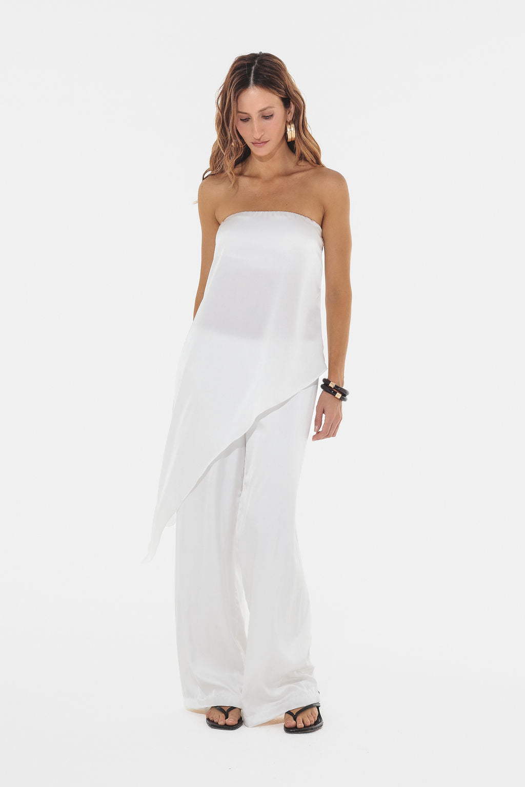 Calça Reta Cetim Off White