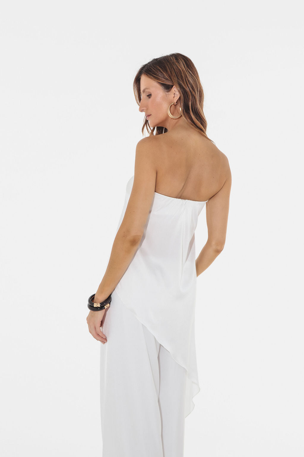 Calça Reta Cetim Off White