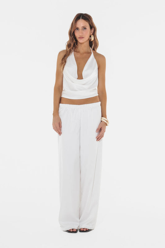 Calça Reta Cetim Off White