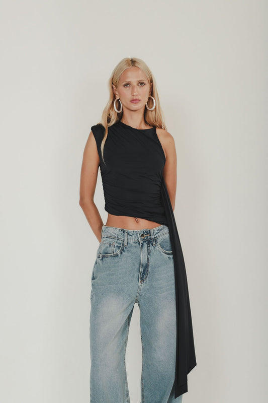 Blusa Drapeada Babado Malha Preto