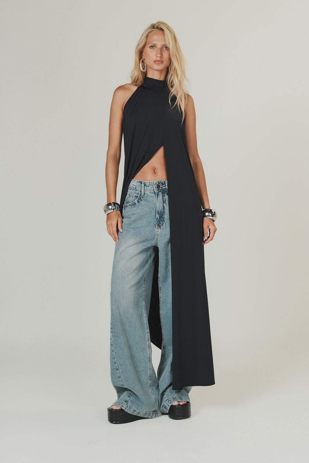 Blusa Longa Malha Preto