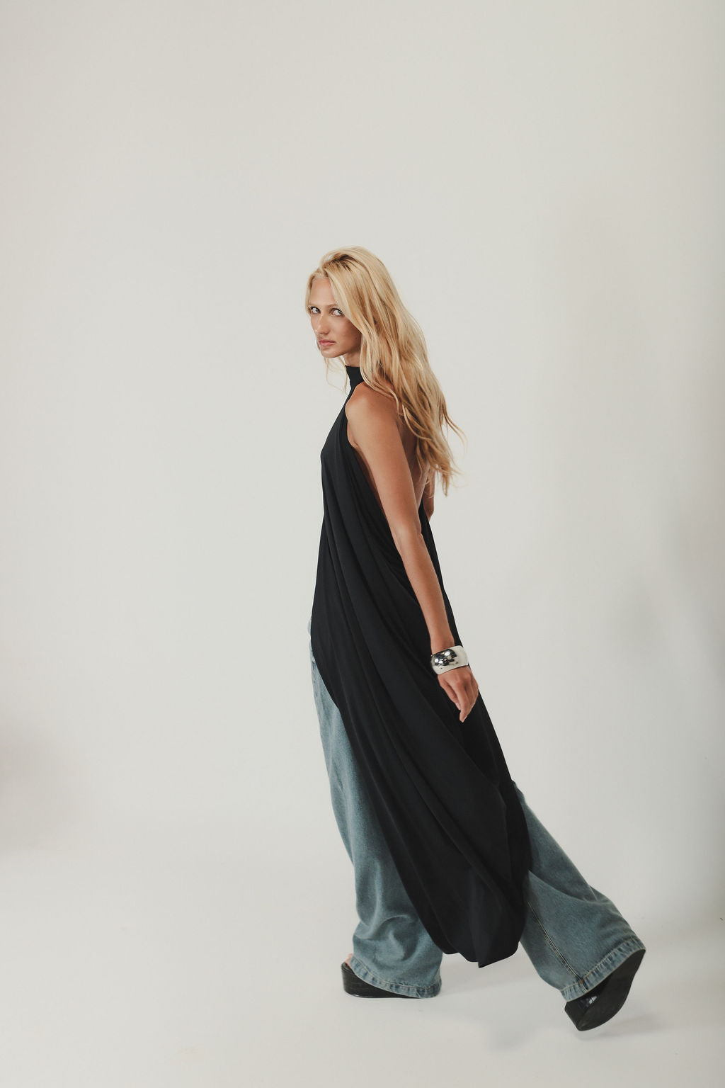 Blusa Longa Malha Preto