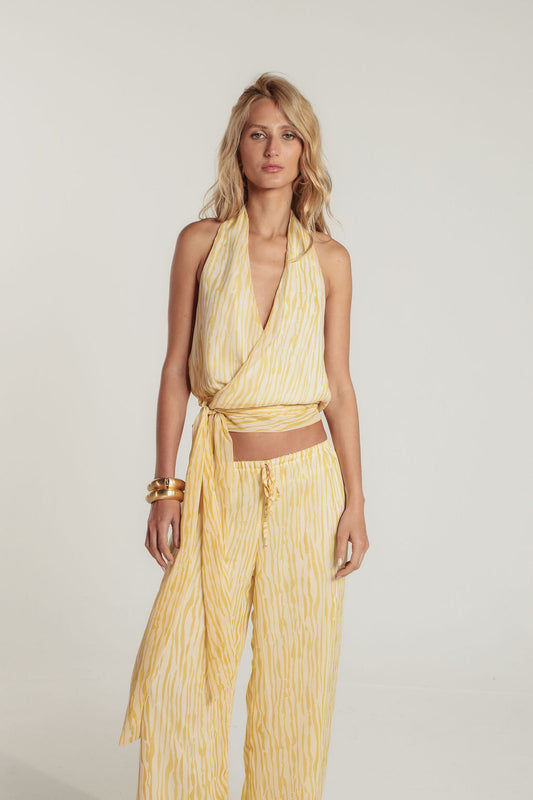 Blusa Decotada Chiffon Print Amarela