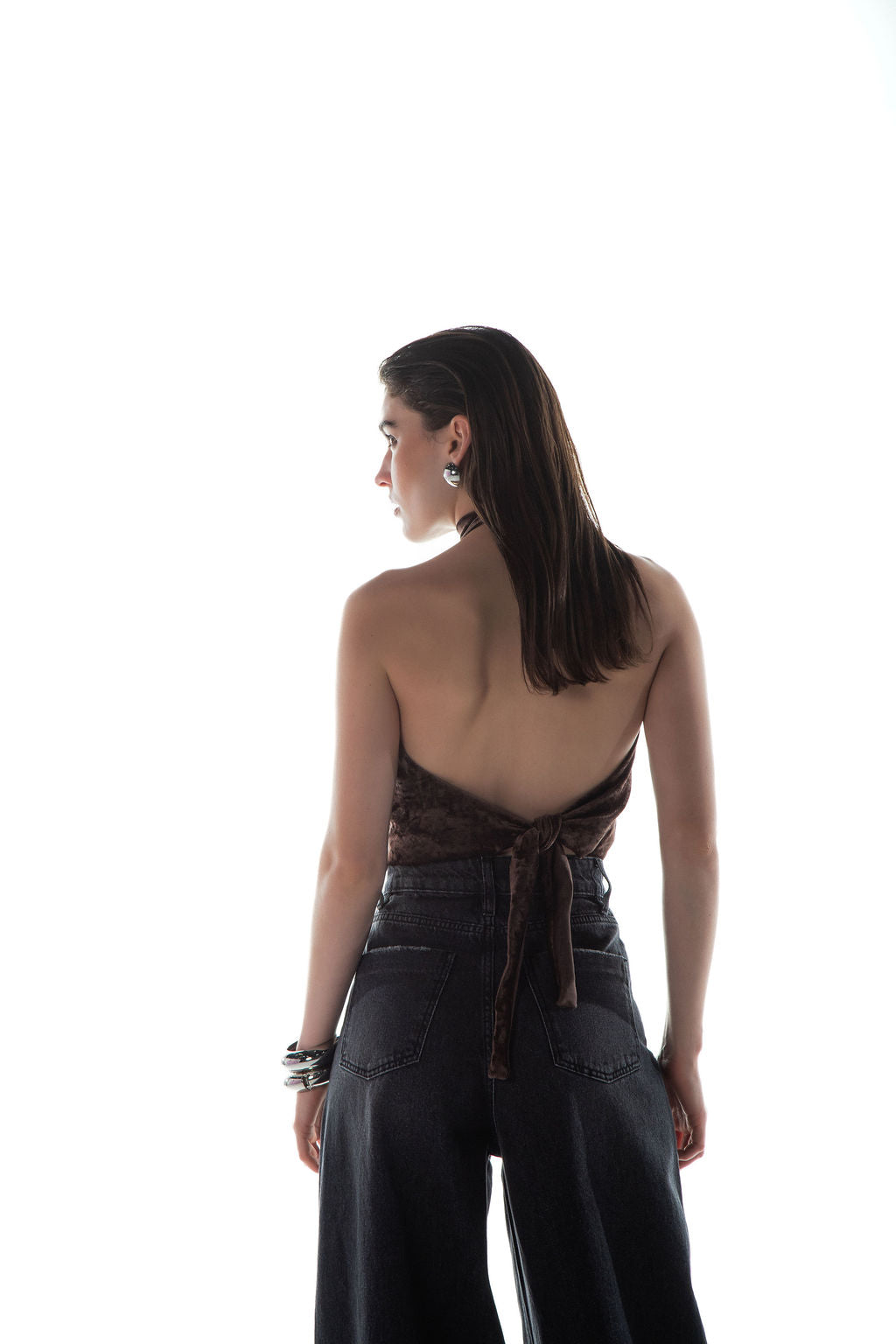 Blusa Frente Única Veludo Marrom