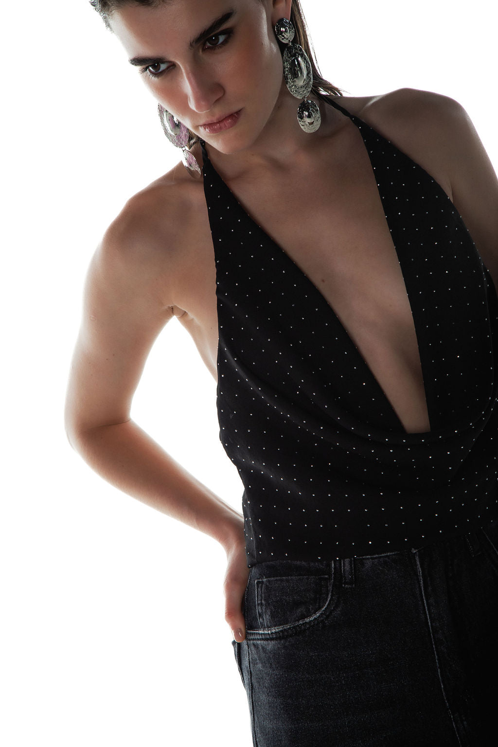 Blusa Frente Única Brilho Preto
