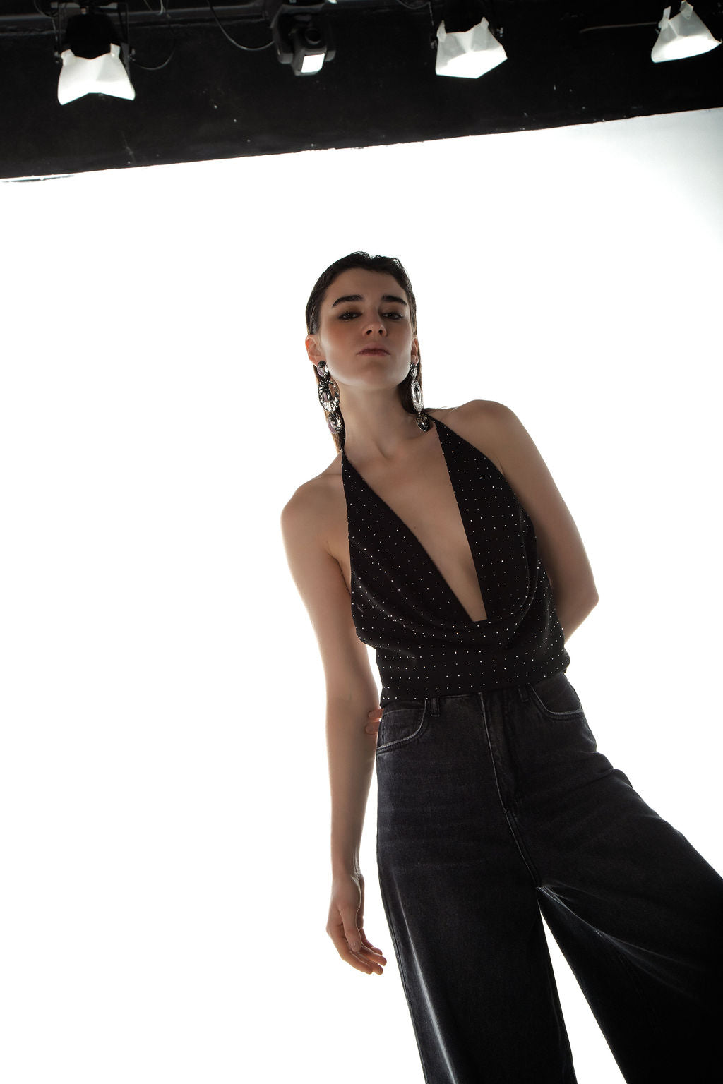 Blusa Frente Única Brilho Preto