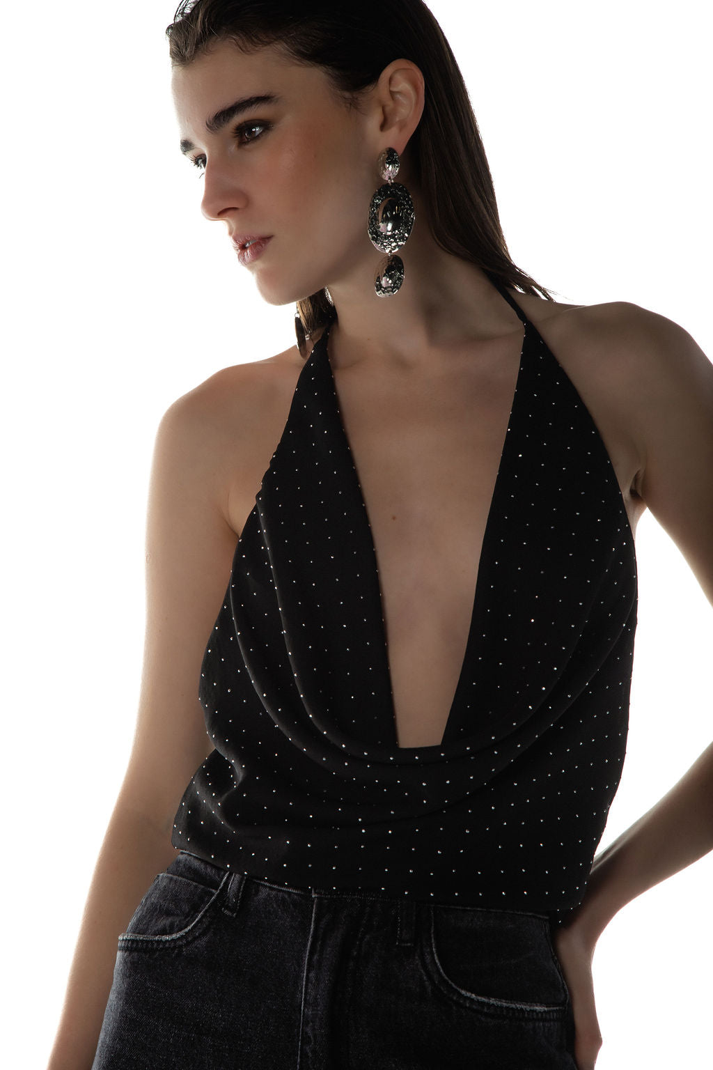 Blusa Frente Única Brilho Preto