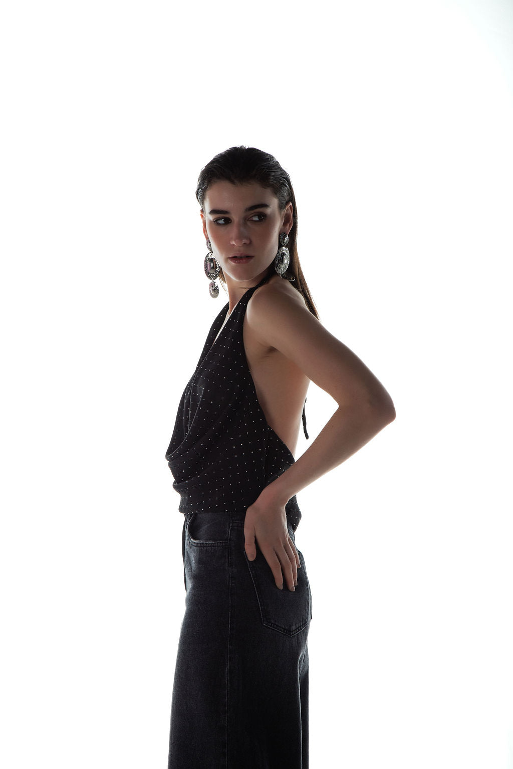 Blusa Frente Única Brilho Preto