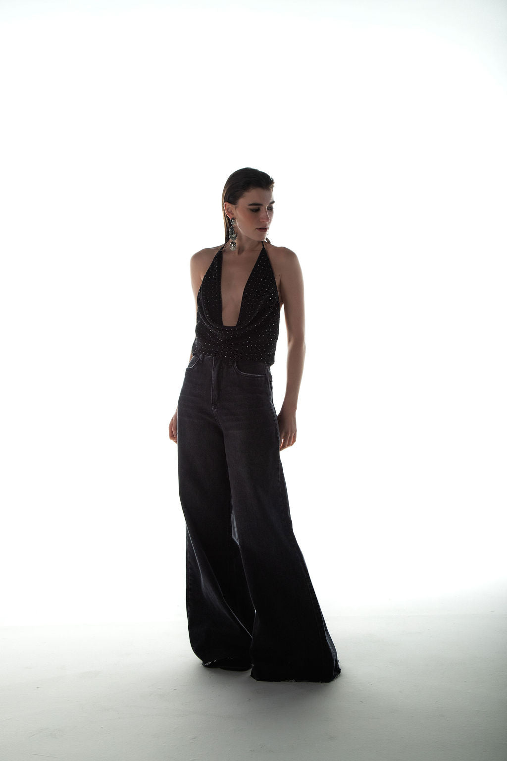 Blusa Frente Única Brilho Preto