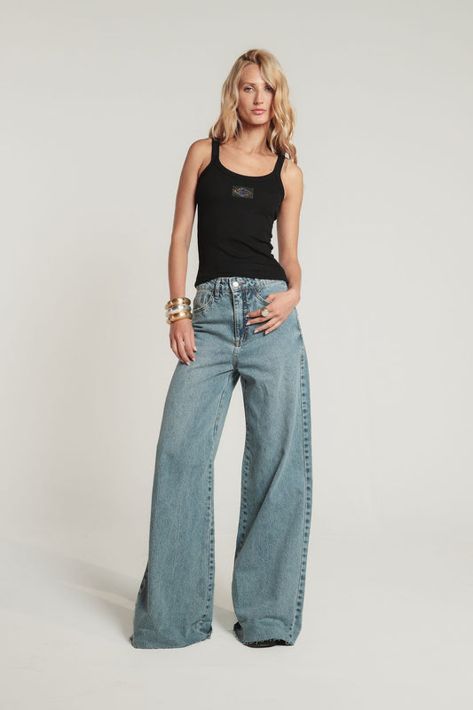 Calça Jeans Pantalona Clara