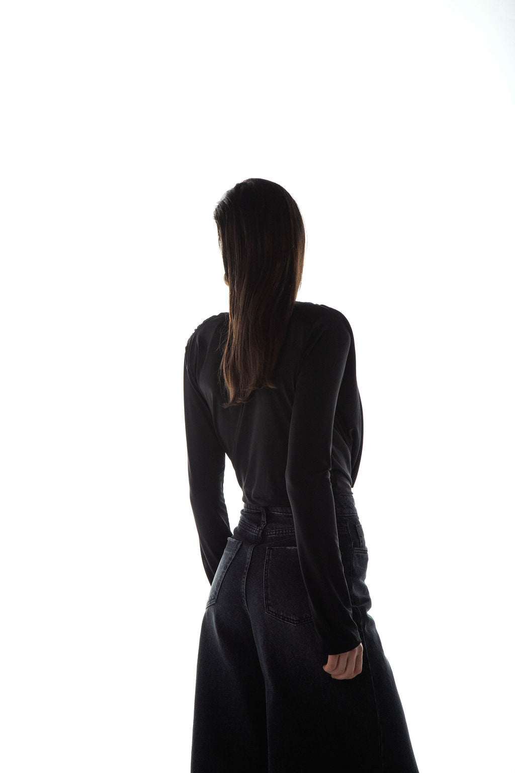 Blusa Jersey Manga Longa Ombreira Preta