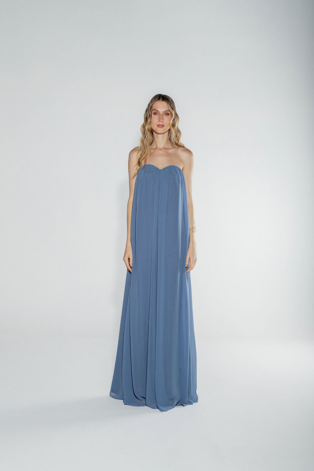 Vestido Longo Decote Coração Azul