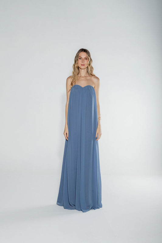 Vestido Longo Decote Coração Azul