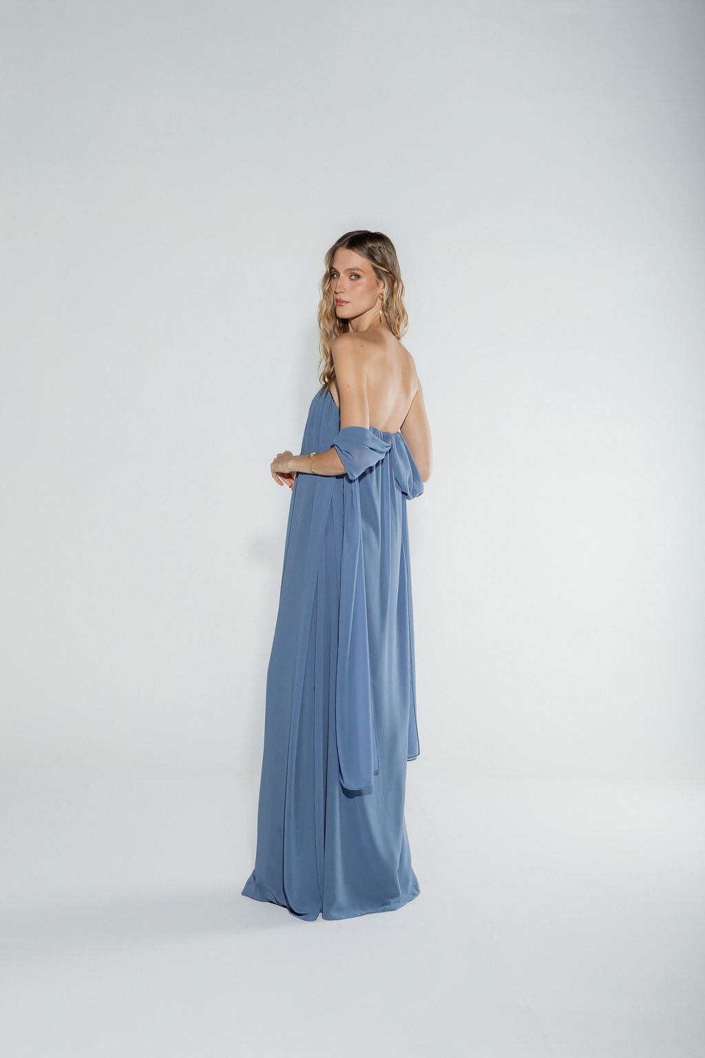 Vestido Longo Decote Coração Azul
