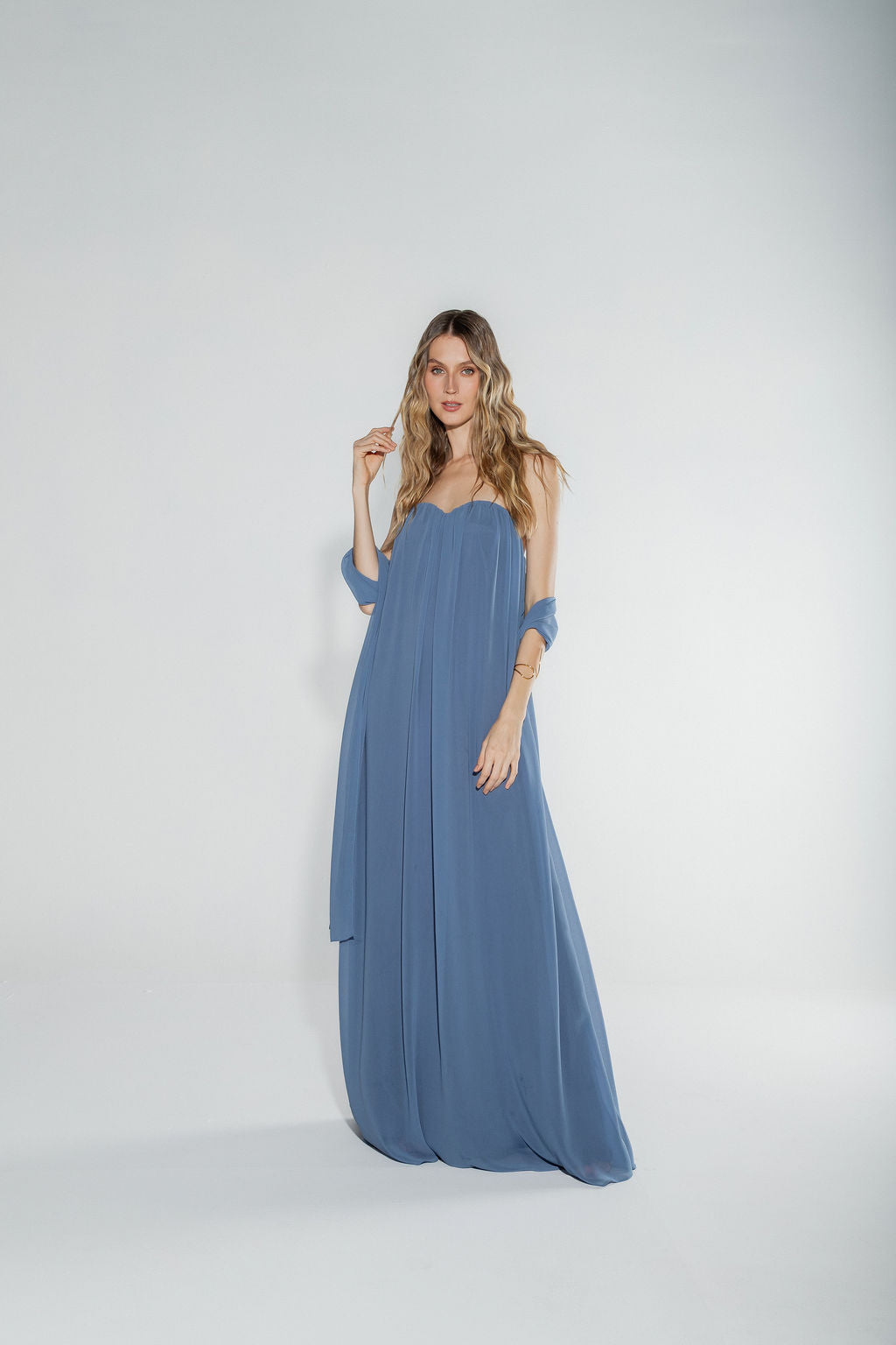 Vestido Longo Decote Coração Azul