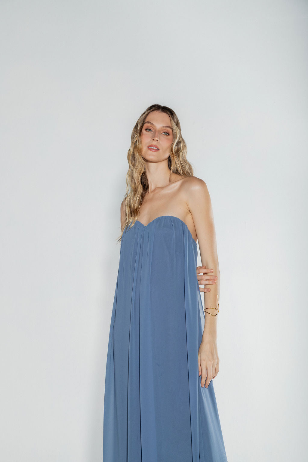 Vestido Longo Decote Coração Azul