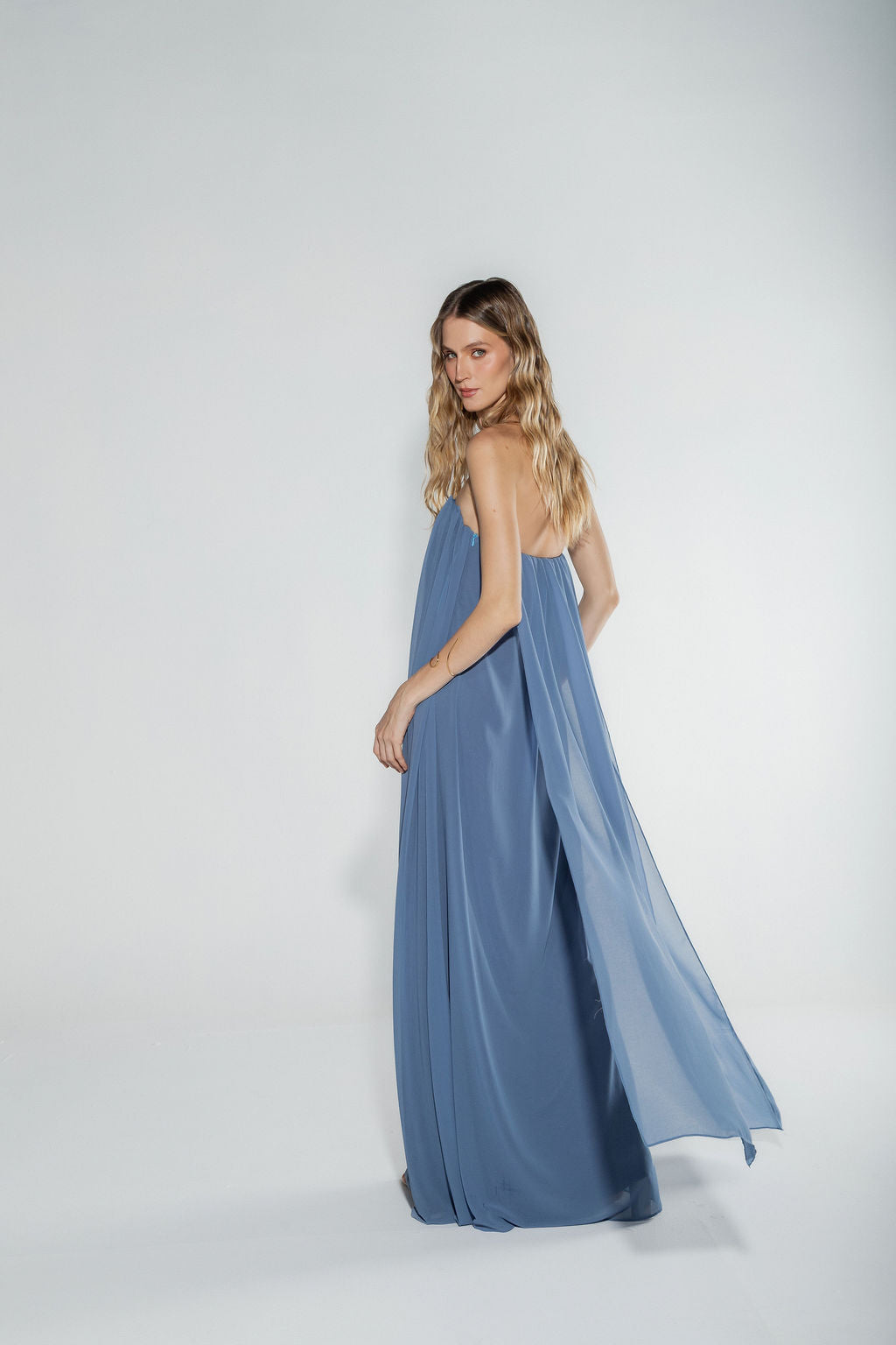 Vestido Longo Decote Coração Azul