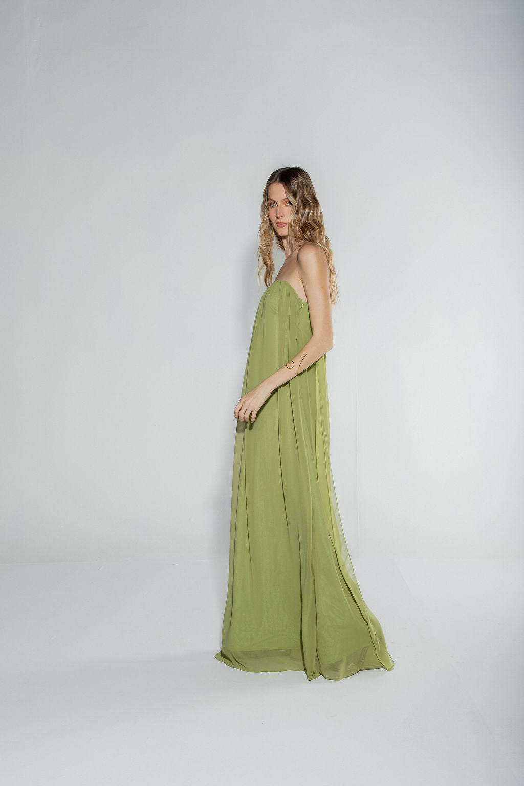 Vestido Longo Decote Coração Verde Claro